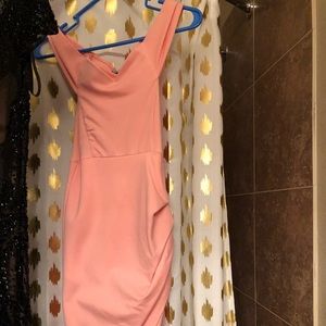 Fashion nova peach colored dress with slit!